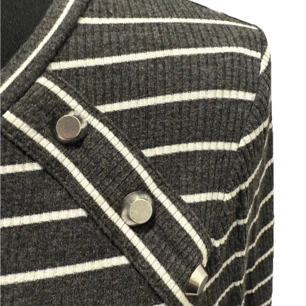 Michael Kors Black and White Striped Long Sleeve Tee